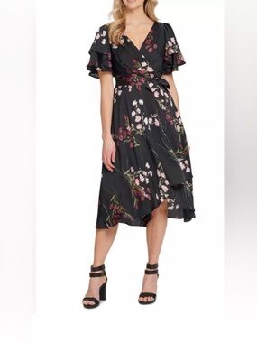 DKNY Floral-Print Faux-Wrap Dress